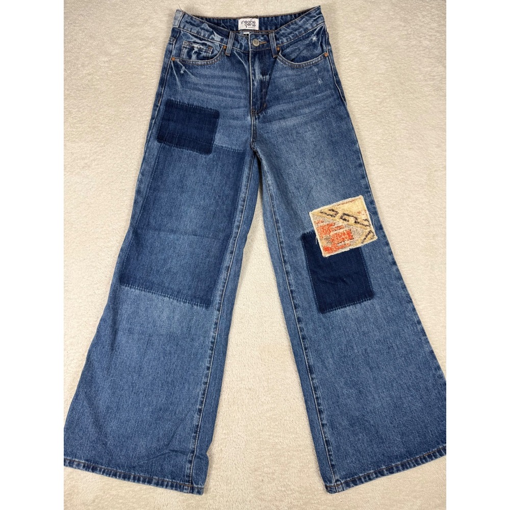 Insane Gene Patchwork Wide Leg Jeans Womens 1/24 Blue High Rise Boho Denim